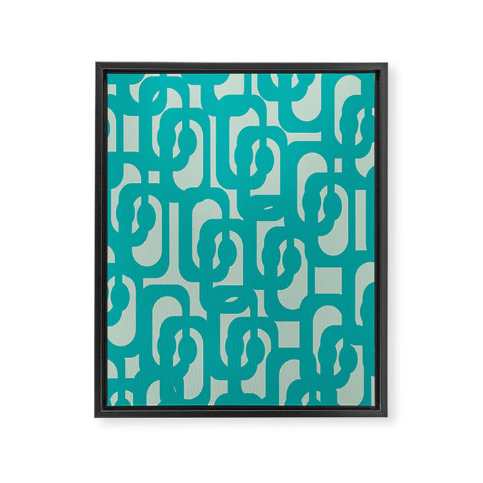 Mid Century Modern Loop Pattern in Turquoise Teal Blue Aqua Tones Framed Canvas Print Gallery Image 1