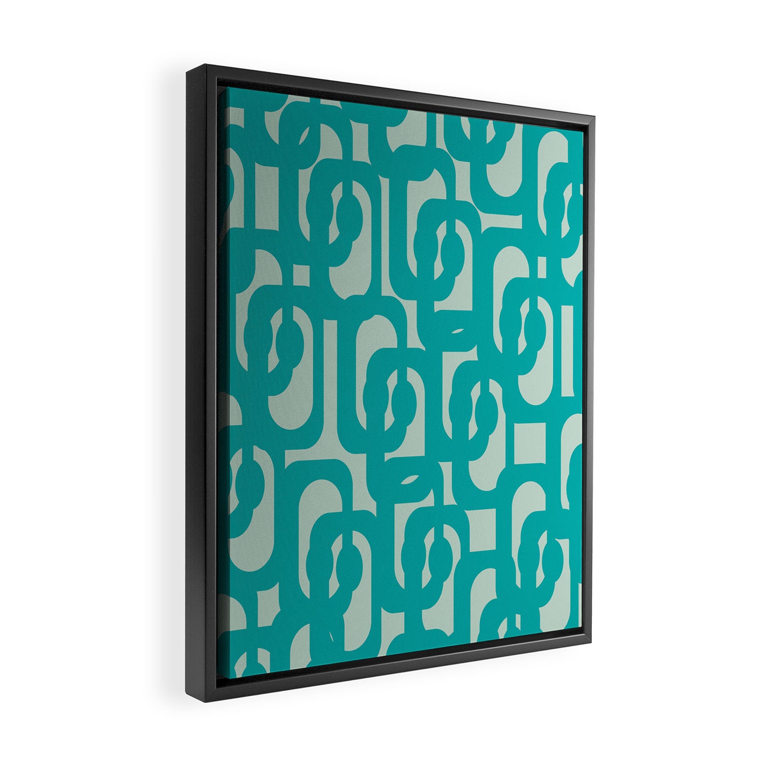 Mid Century Modern Loop Pattern in Turquoise Teal Blue Aqua Tones Framed Canvas Print Gallery Image 2