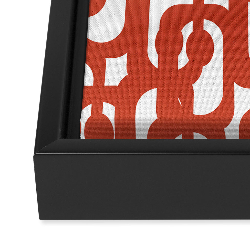 Mid Century Modern Loop Pattern in Vermilion Red and White Framed Canvas Print Gallery Image 3