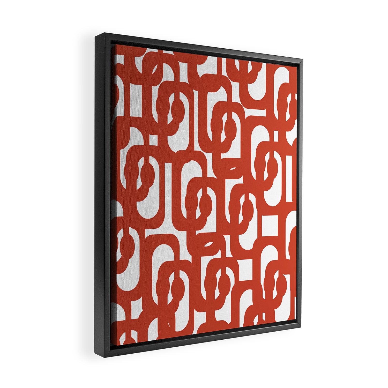 Mid Century Modern Loop Pattern in Vermilion Red and White Framed Canvas Print Gallery Image 2