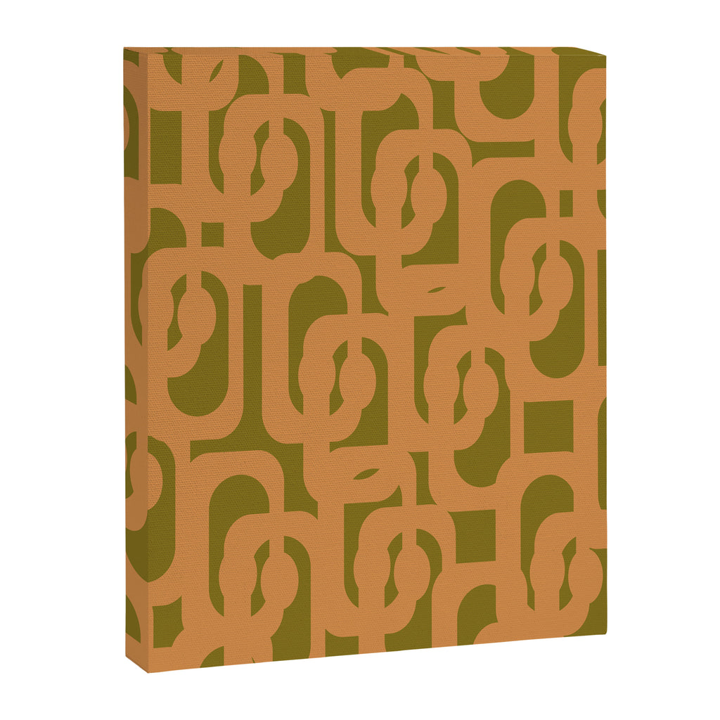 Mid Century Modern Loop Pattern in Vintage Avocado Olive Green and Cantaloupe Orange Canvas Print Gallery Image 8