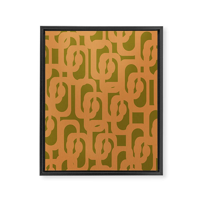 Mid Century Modern Loop Pattern in Vintage Avocado Olive Green and Cantaloupe Orange Framed Canvas Print Gallery Image 1