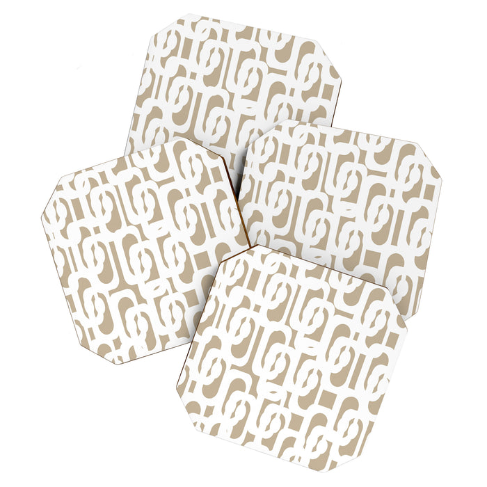 Mid Century Modern Loop Pattern in White and Flax Coaster Gallery Image 1