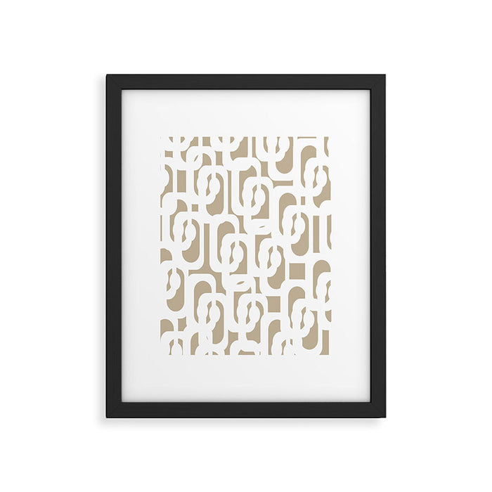 Mid Century Modern Loop Pattern in White and Flax Framed Art Print Gallery Image 1
