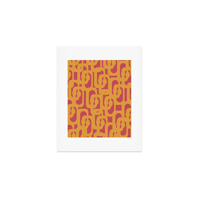 Mid Century Modern Loop Pattern Mustard and Magenta Art Print Gallery Image 1