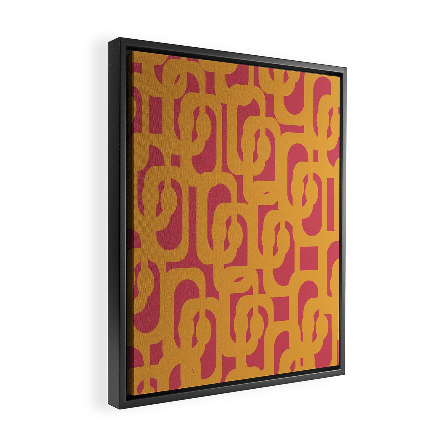 Mid Century Modern Loop Pattern Mustard and Magenta Framed Canvas Print Gallery Image 2