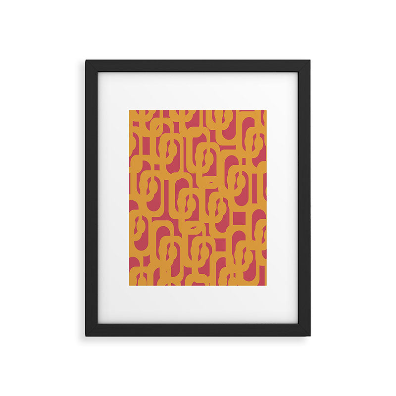 Mid Century Modern Loop Pattern Mustard and Magenta Framed Art Print Gallery Image 6