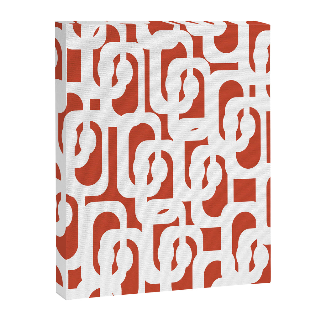 Mid Century Modern Loop Pattern Vermilion Red and White Canvas Print Gallery Image 8