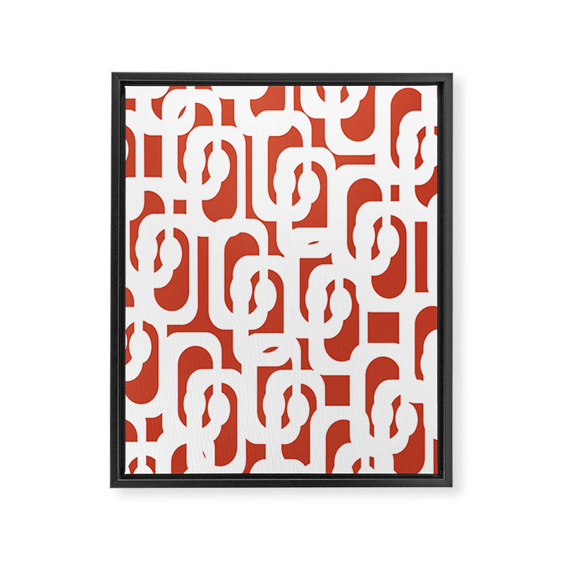 Mid Century Modern Loop Pattern Vermilion Red and White Framed Canvas Print Gallery Image 8