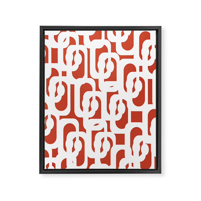 Mid Century Modern Loop Pattern Vermilion Red and White Framed Canvas Print Gallery Image 1