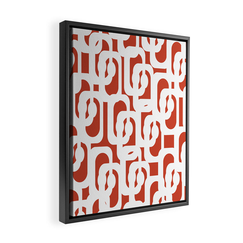 Mid Century Modern Loop Pattern Vermilion Red and White Framed Canvas Print Gallery Image 2