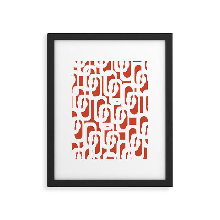 Mid Century Modern Loop Pattern Vermilion Red and White Framed Art Print Gallery Image 1