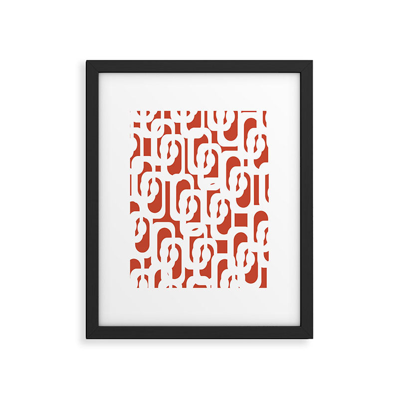 Mid Century Modern Loop Pattern Vermilion Red and White Framed Art Print Gallery Image 6