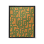 Mid Century Modern Loop Pattern Vintage Olive Green and Cantaloupe Orange Framed Canvas Print Gallery Image 8