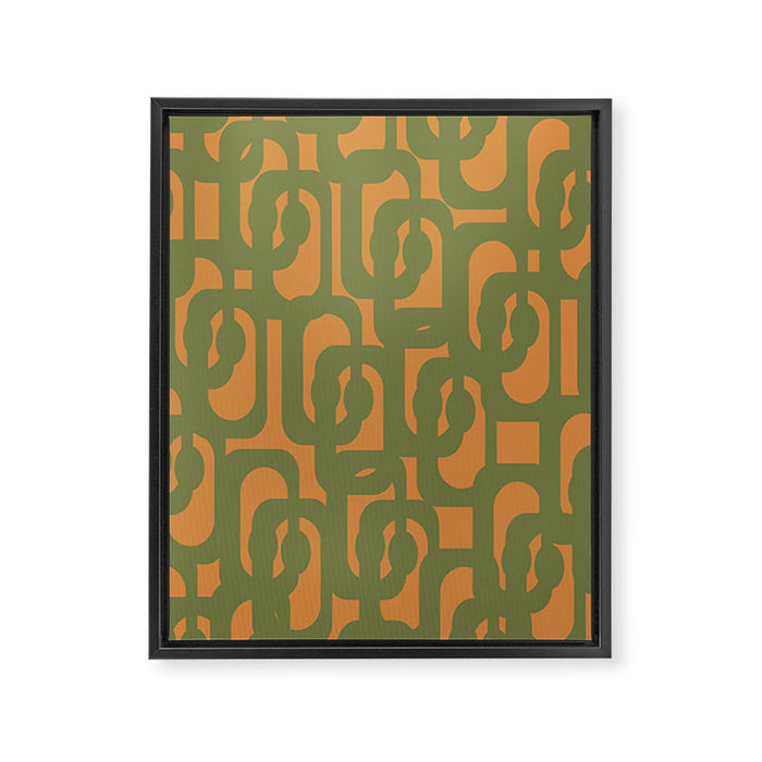 Mid Century Modern Loop Pattern Vintage Olive Green and Cantaloupe Orange Framed Canvas Print Gallery Image 1