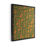 Mid Century Modern Loop Pattern Vintage Olive Green and Cantaloupe Orange Framed Canvas Print Gallery Image 2