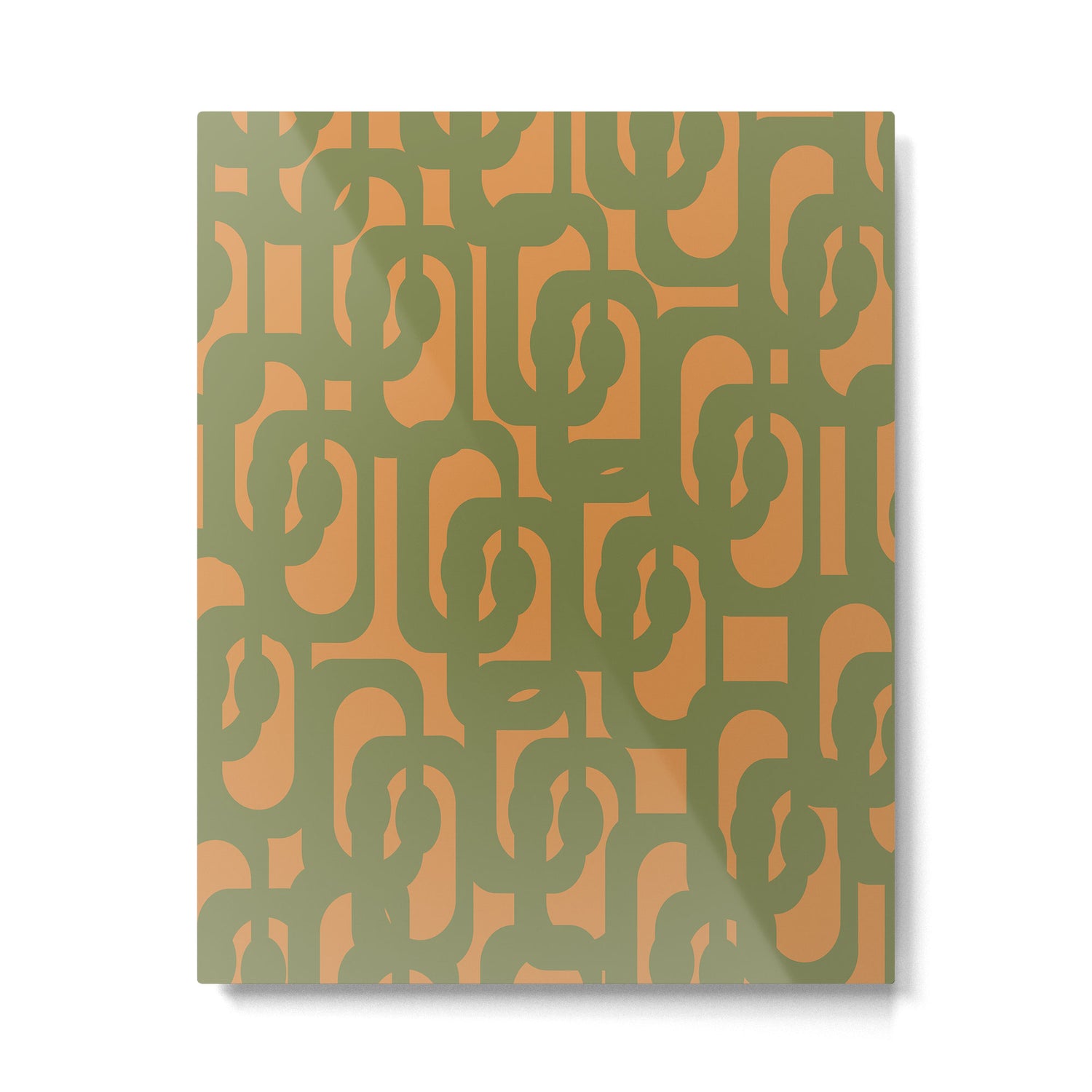 Mid Century Modern Loop Pattern Vintage Olive Green and Cantaloupe Orange Metal Print Gallery Image 6