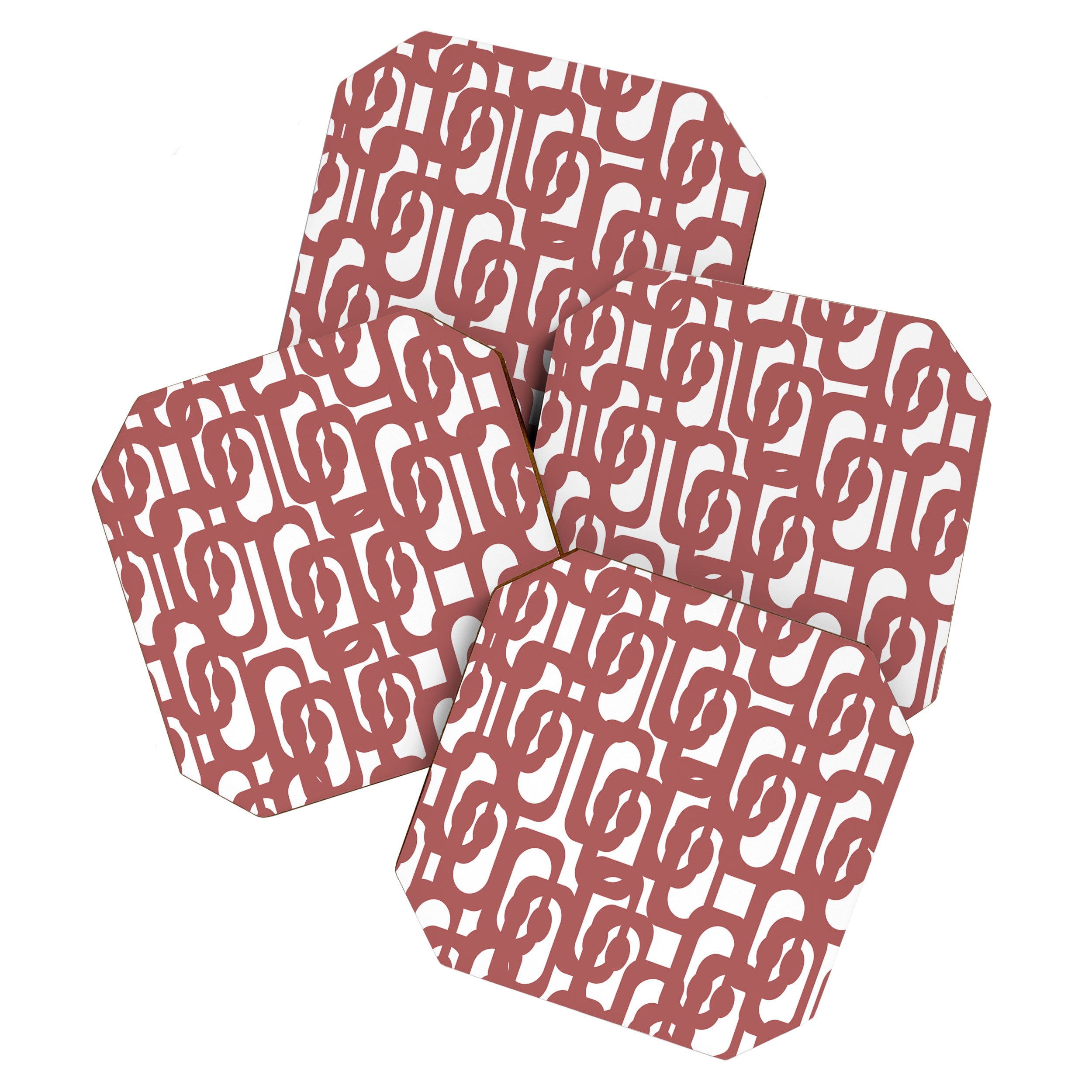 Mid Century Modern Loops Abstract Pattern in Light Maroon and White Coaster Gallery Image 1