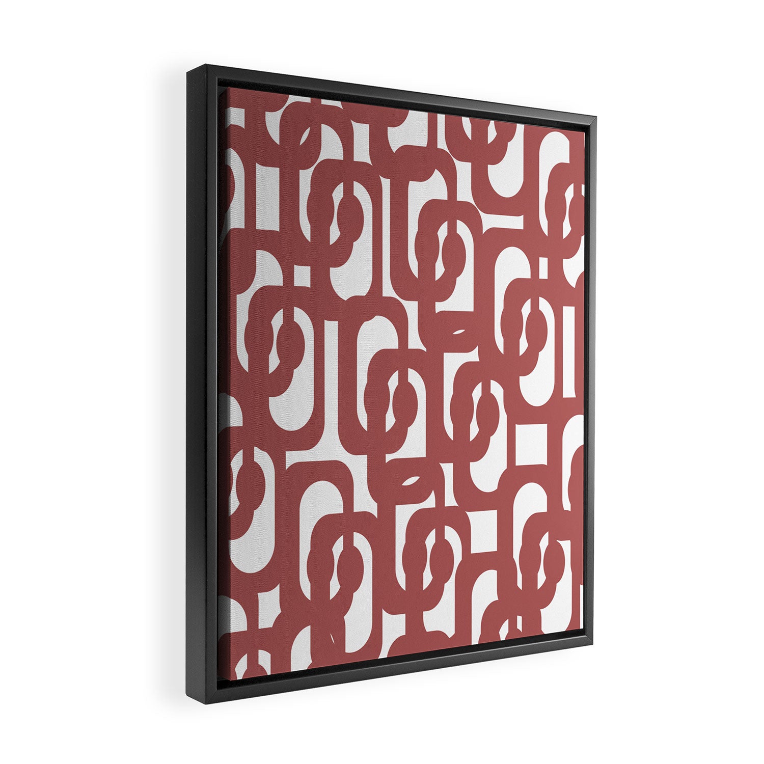 Mid Century Modern Loops Abstract Pattern in Light Maroon and White Framed Canvas Print Gallery Image 2