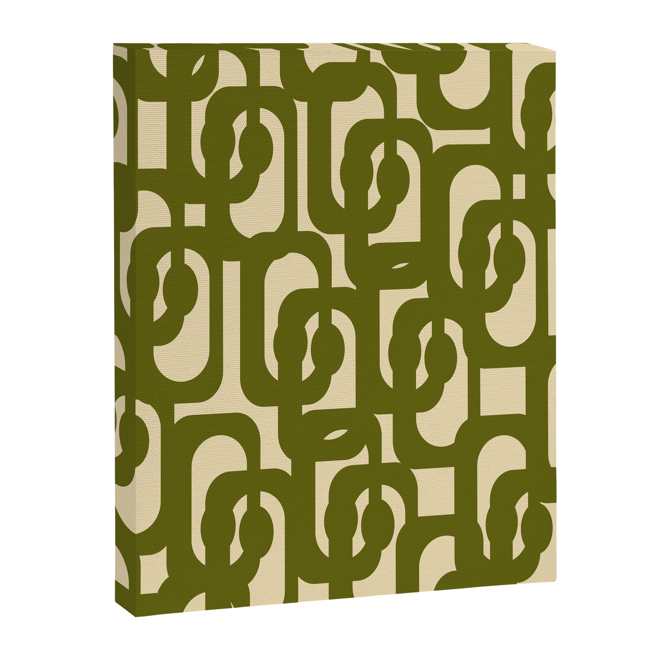 Mid Century Modern Loops Abstract Pattern in Olive Green and Beige Cream Canvas Print Gallery Image 8
