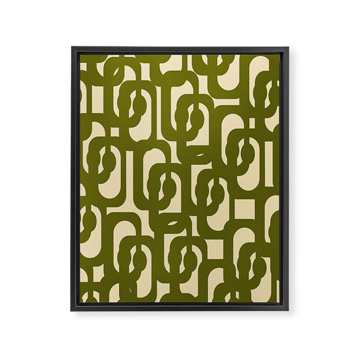 Mid Century Modern Loops Abstract Pattern in Olive Green and Beige Cream Framed Canvas Print Gallery Image 1