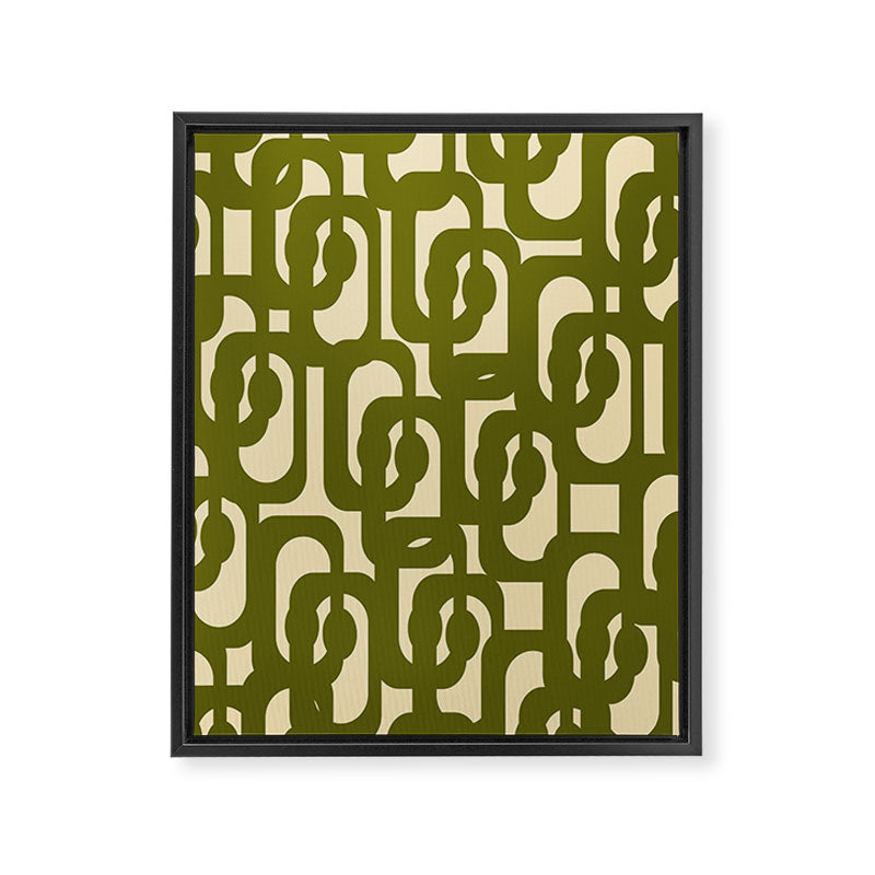 Mid Century Modern Loops Abstract Pattern in Olive Green and Beige Cream Framed Canvas Print Gallery Image 8