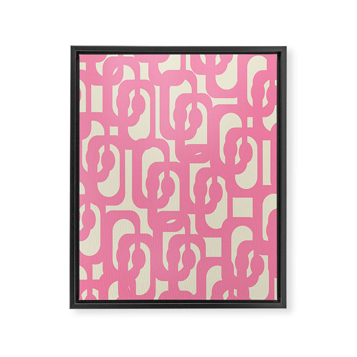 Mid Century Modern Loops Abstract Pattern in Pink and Cream Framed Canvas Print Gallery Image 1