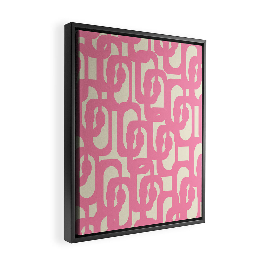 Mid Century Modern Loops Abstract Pattern in Pink and Cream Framed Canvas Print Gallery Image 2