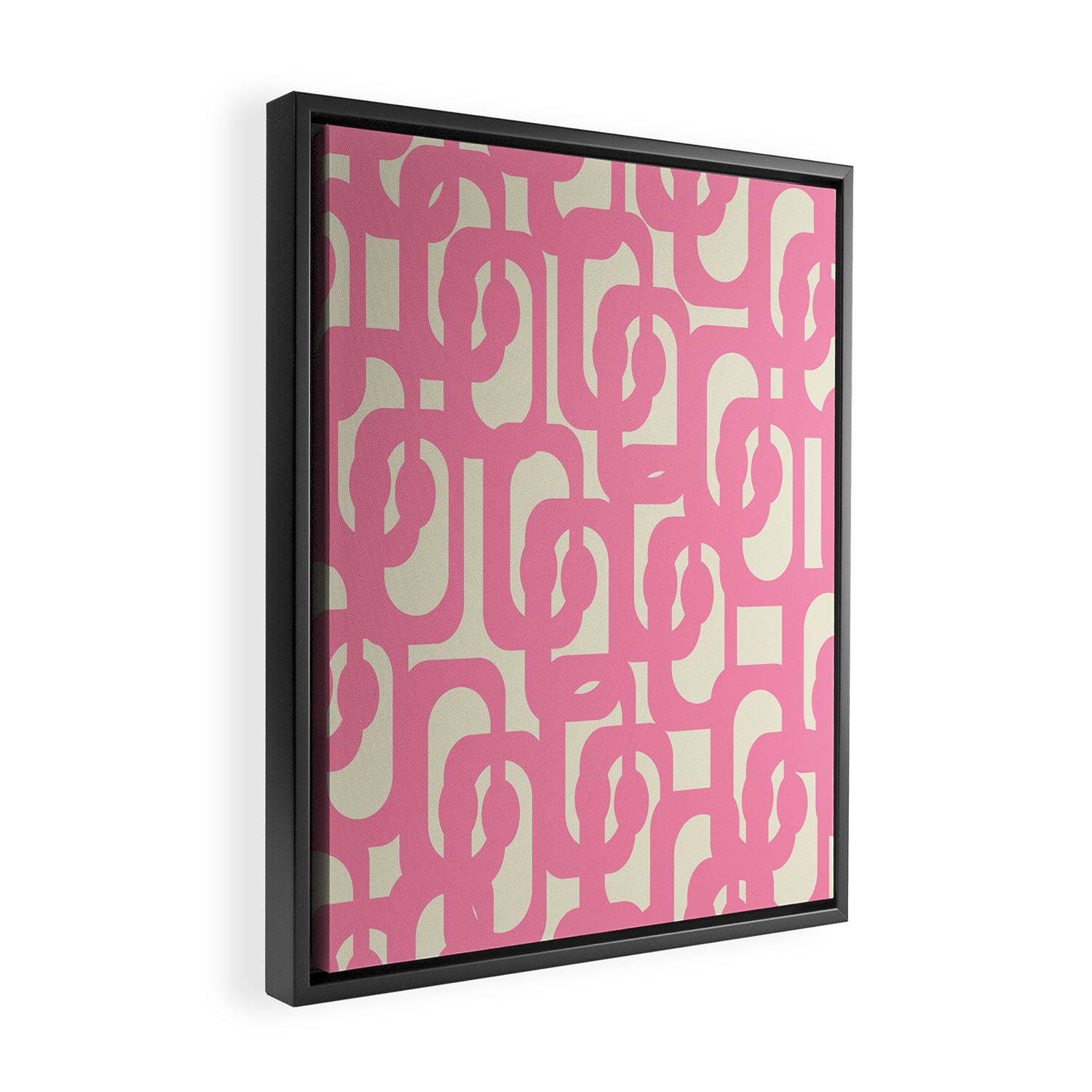 Mid Century Modern Loops Abstract Pattern in Pink and Cream Framed Canvas Print Gallery Image 2