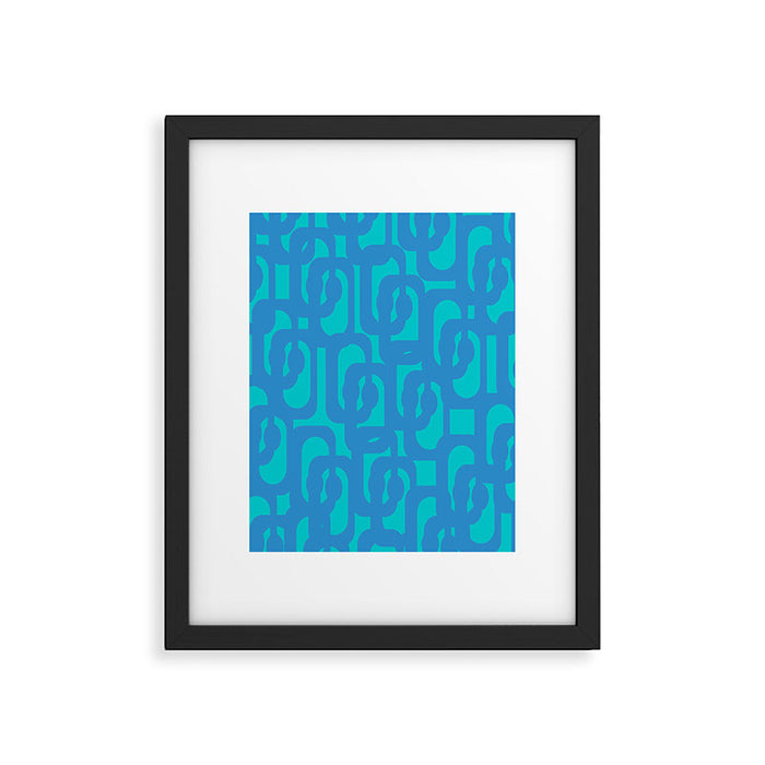 Mid Century Modern Loops Abstract Turquoise Blue Cyan Retro Contemporary Pattern Framed Art Print Gallery Image 1