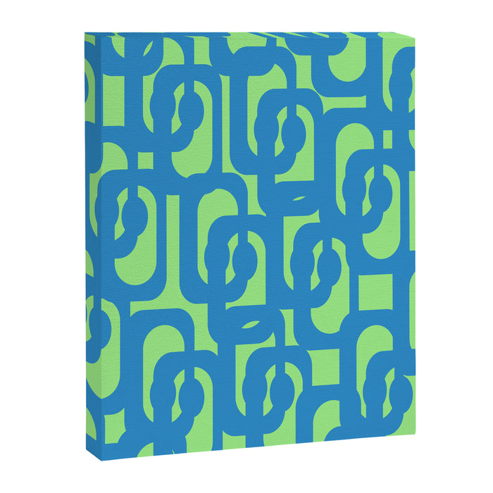 Mid Century Modern Loops Blue and Lime Green Retro Contemporary Abstract Pattern Canvas Print Gallery Image 1