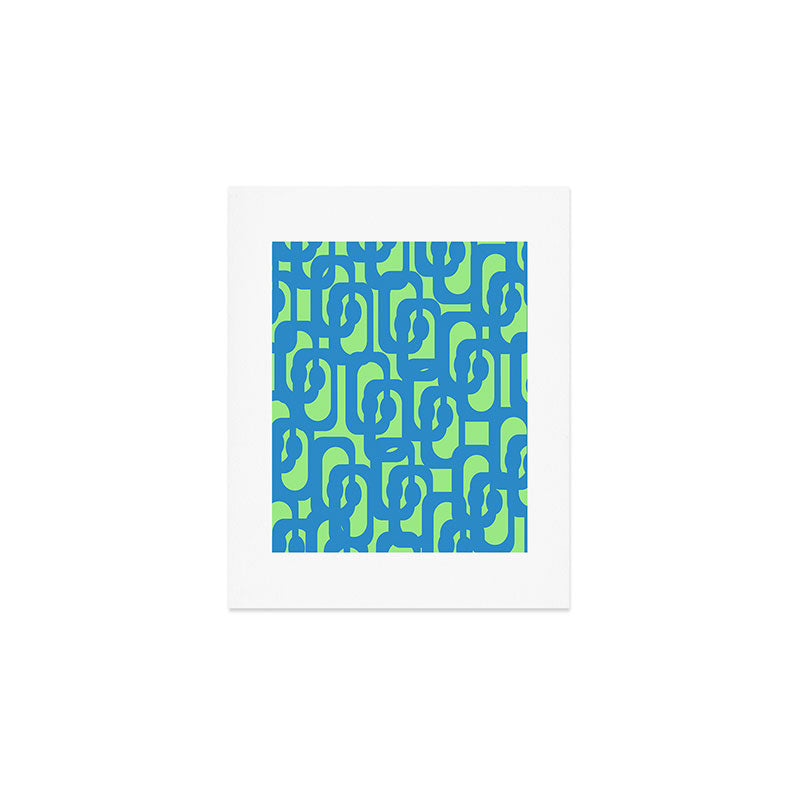 Mid Century Modern Loops Blue and Lime Green Retro Contemporary Abstract Pattern Art Print Gallery Image 1