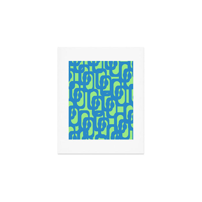 Mid Century Modern Loops Blue and Lime Green Retro Contemporary Abstract Pattern Art Print Gallery Image 1