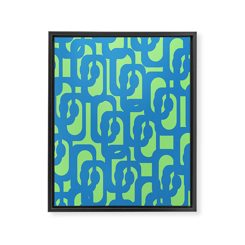 Mid Century Modern Loops Blue and Lime Green Retro Contemporary Abstract Pattern Framed Canvas Print Gallery Image 8