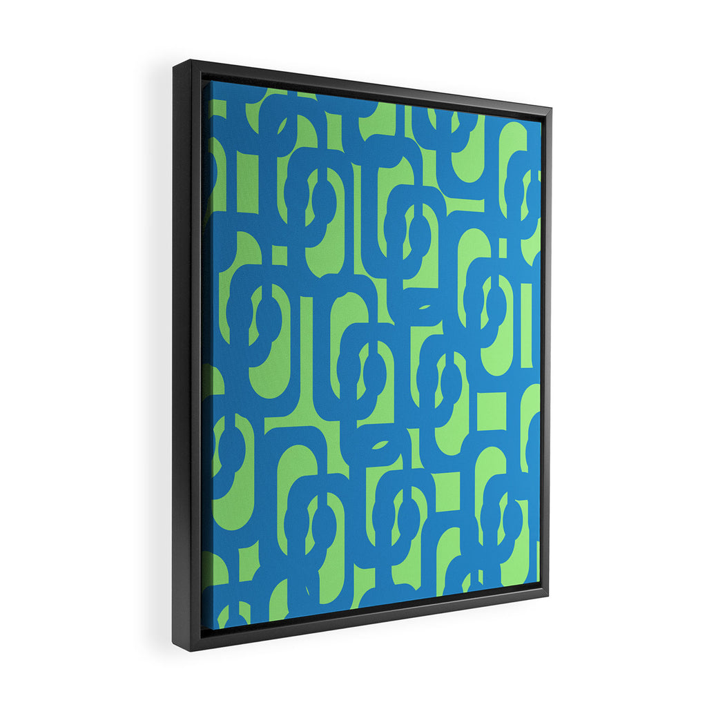 Mid Century Modern Loops Blue and Lime Green Retro Contemporary Abstract Pattern Framed Canvas Print Gallery Image 2