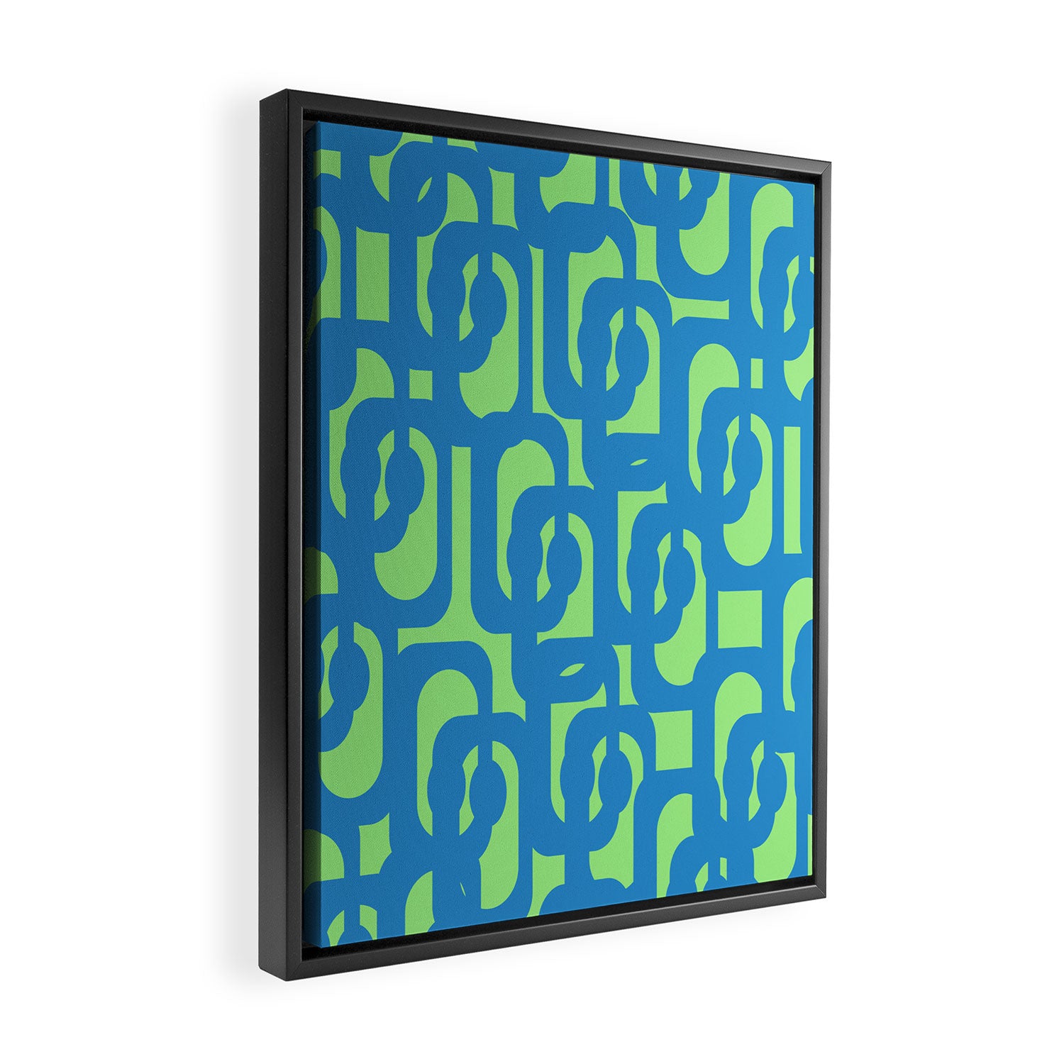 Mid Century Modern Loops Blue and Lime Green Retro Contemporary Abstract Pattern Framed Canvas Print Gallery Image 2