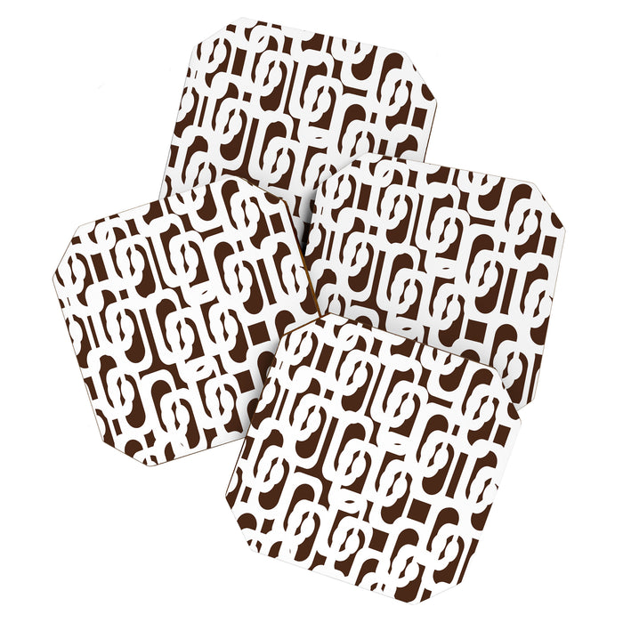 Mid Century Modern Loops Brown and White Retro Contemporary Pattern Coaster Gallery Image 1