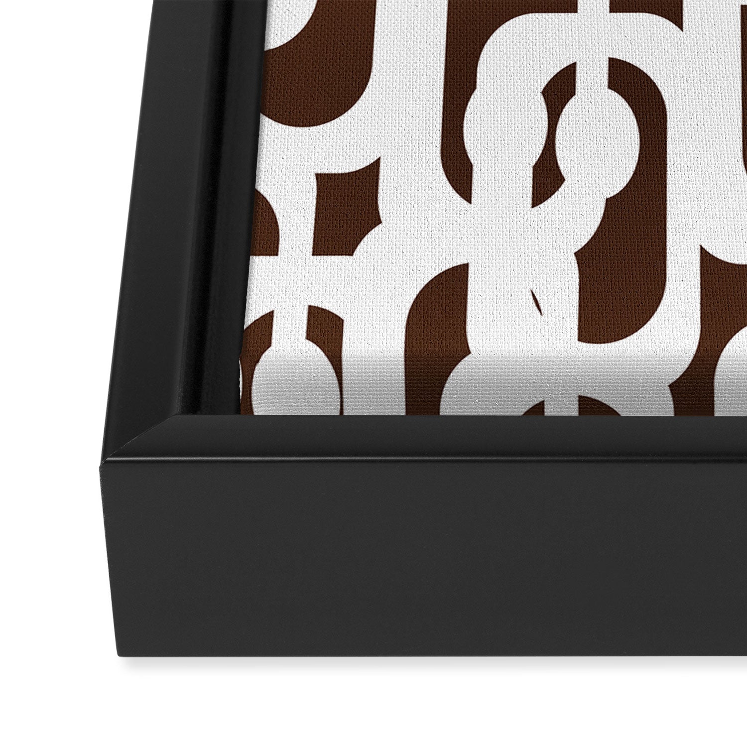 Mid Century Modern Loops Brown and White Retro Contemporary Pattern Framed Canvas Print Gallery Image 3