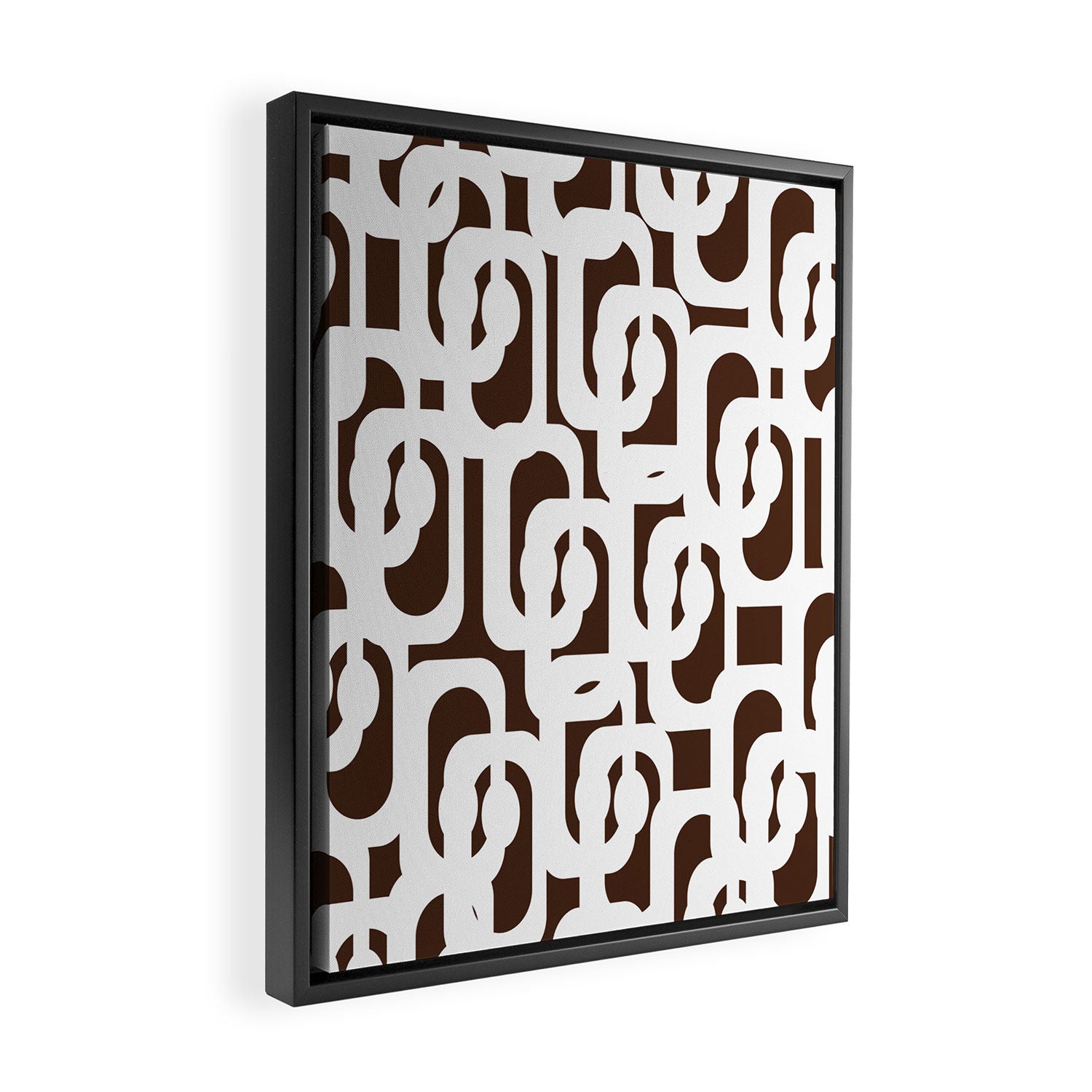 Mid Century Modern Loops Brown and White Retro Contemporary Pattern Framed Canvas Print Gallery Image 2
