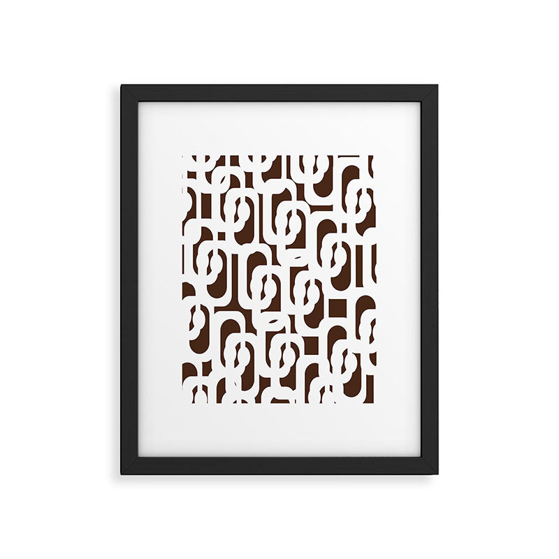 Mid Century Modern Loops Brown and White Retro Contemporary Pattern Framed Art Print Gallery Image 6