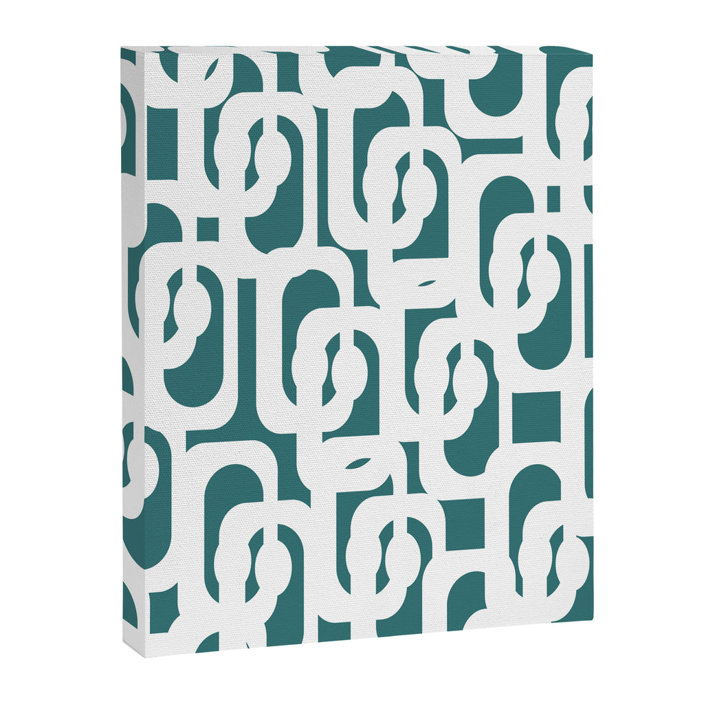 Mid Century Modern Loops Contemporary Abstract Pattern in White and Deep Teal Canvas Print Gallery Image 8