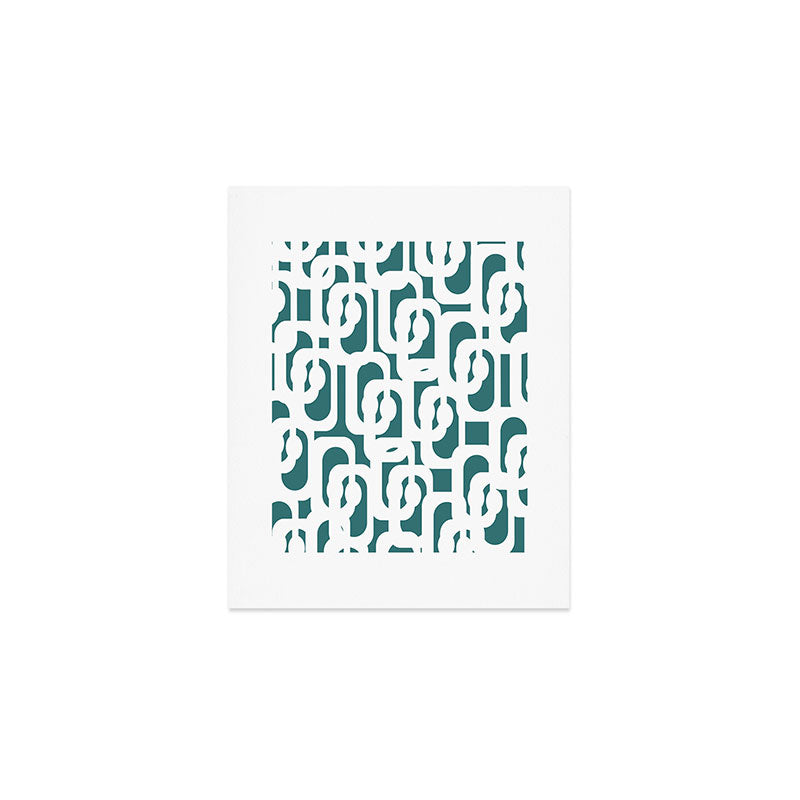Mid Century Modern Loops Contemporary Abstract Pattern in White and Deep Teal Art Print Gallery Image 1