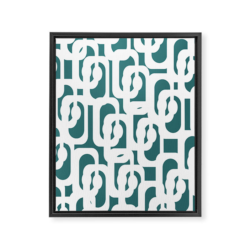 Mid Century Modern Loops Contemporary Abstract Pattern in White and Deep Teal Framed Canvas Print Gallery Image 8