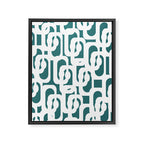 Mid Century Modern Loops Contemporary Abstract Pattern in White and Deep Teal Framed Canvas Print Gallery Image 8