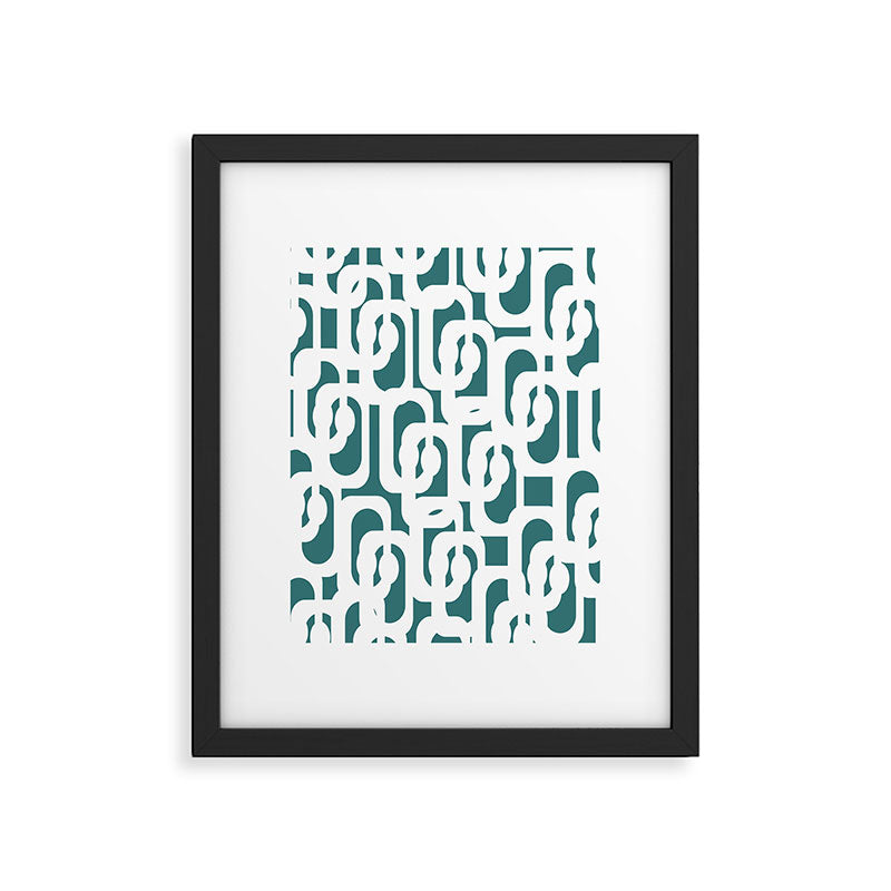Mid Century Modern Loops Contemporary Abstract Pattern in White and Deep Teal Framed Art Print Gallery Image 6