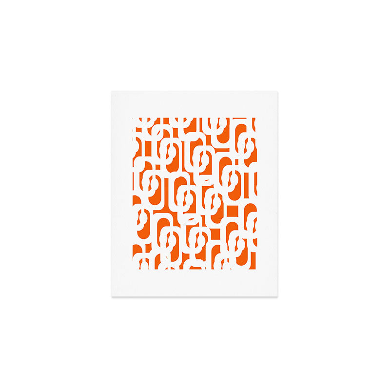 Mid Century Modern Loops Orange and White Abstract Pattern Art Print Gallery Image 1