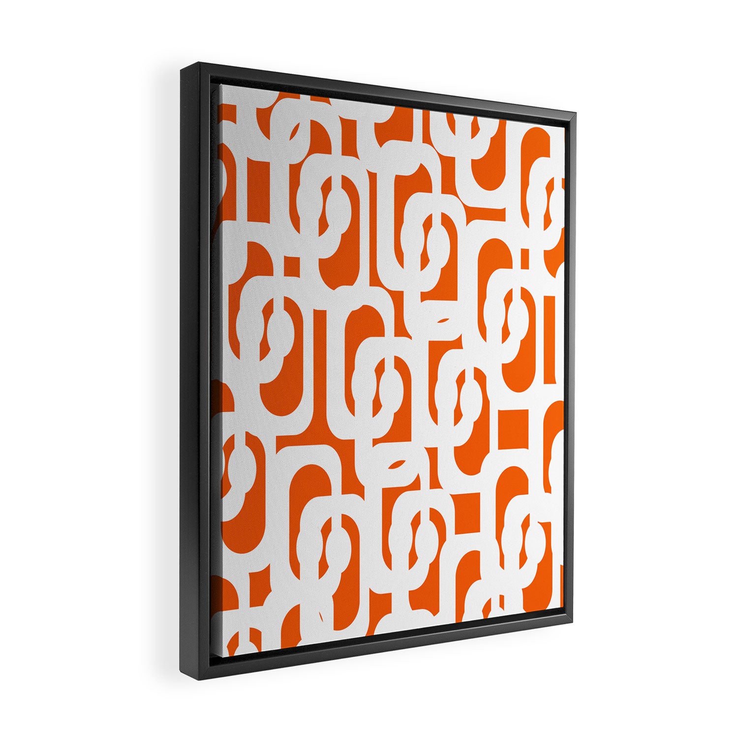 Mid Century Modern Loops Orange and White Abstract Pattern Framed Canvas Print Gallery Image 2