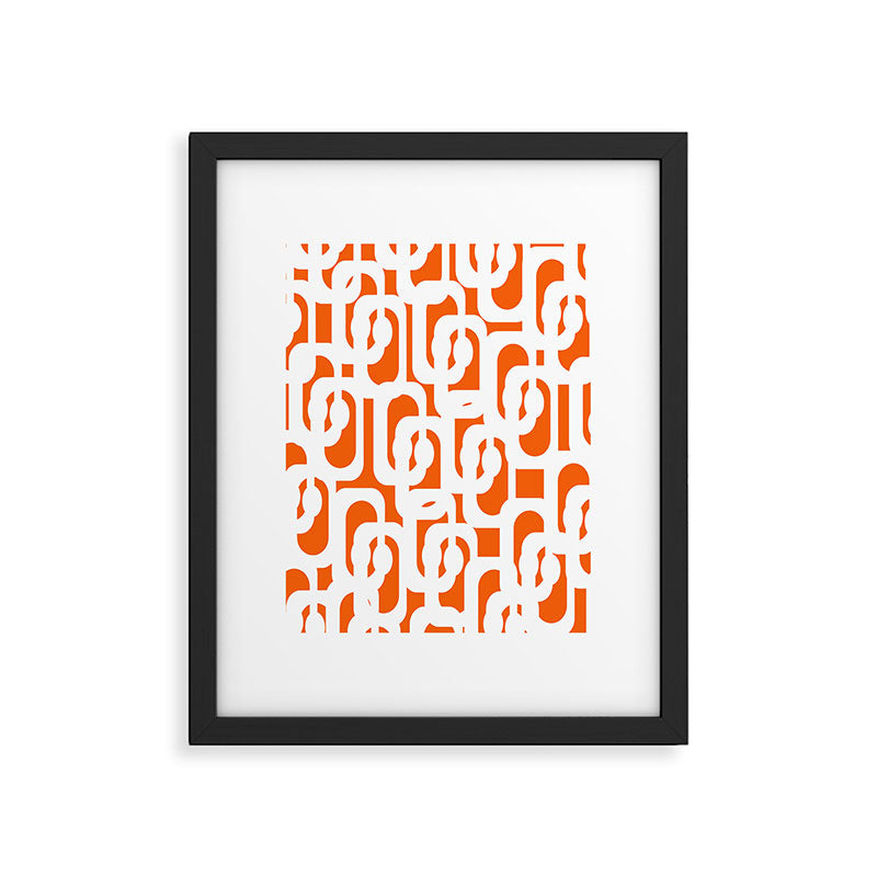 Mid Century Modern Loops Orange and White Abstract Pattern Framed Art Print Gallery Image 6