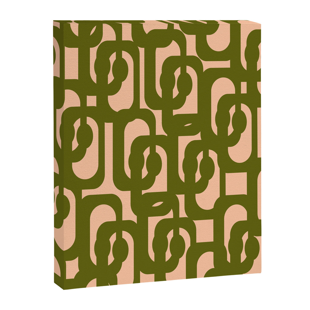 Mid Century Modern Loops Pattern in Deep Olive Green and Blush Peach Pink Canvas Print Gallery Image 8