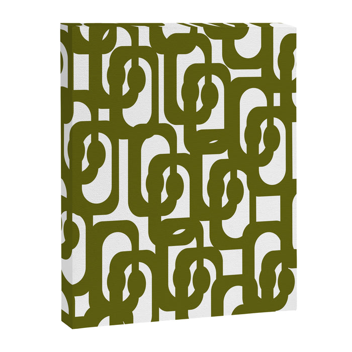 Mid Century Modern Loops Pattern in Deep Olive Green and White Canvas Print Gallery Image 1